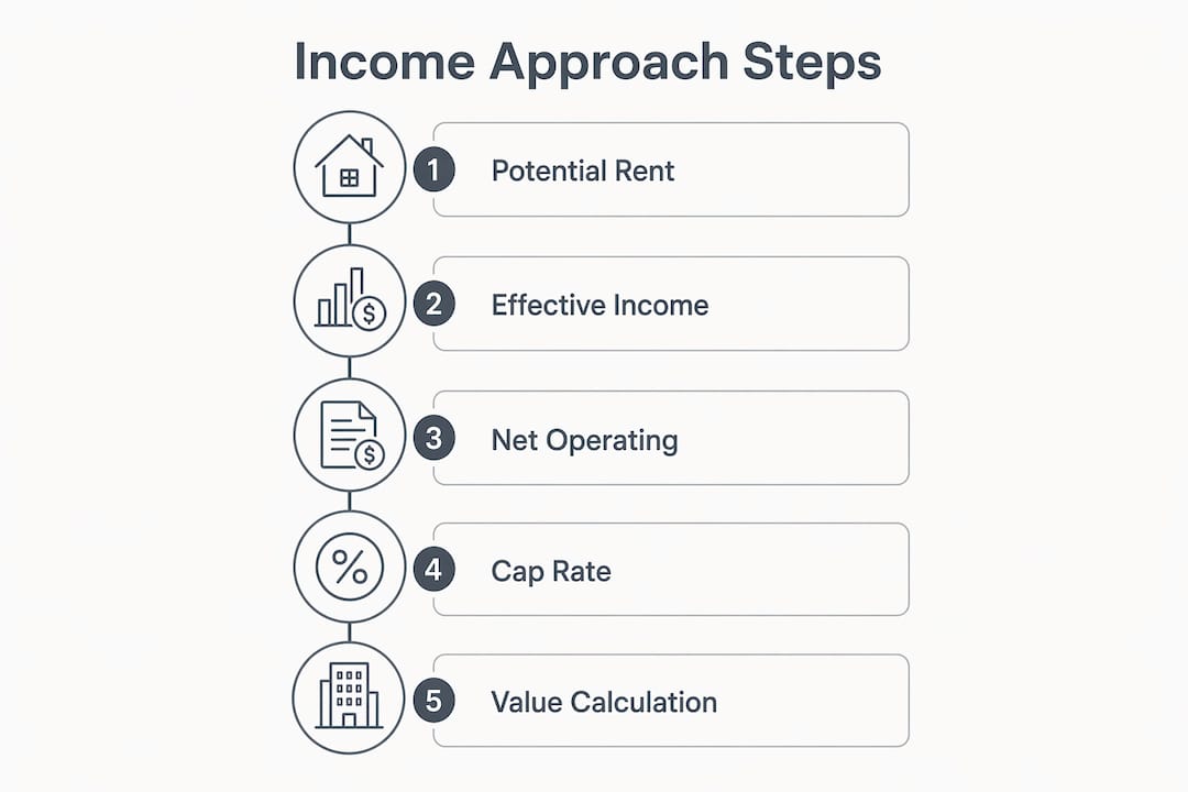 Infographic outlining income approach appraisal steps