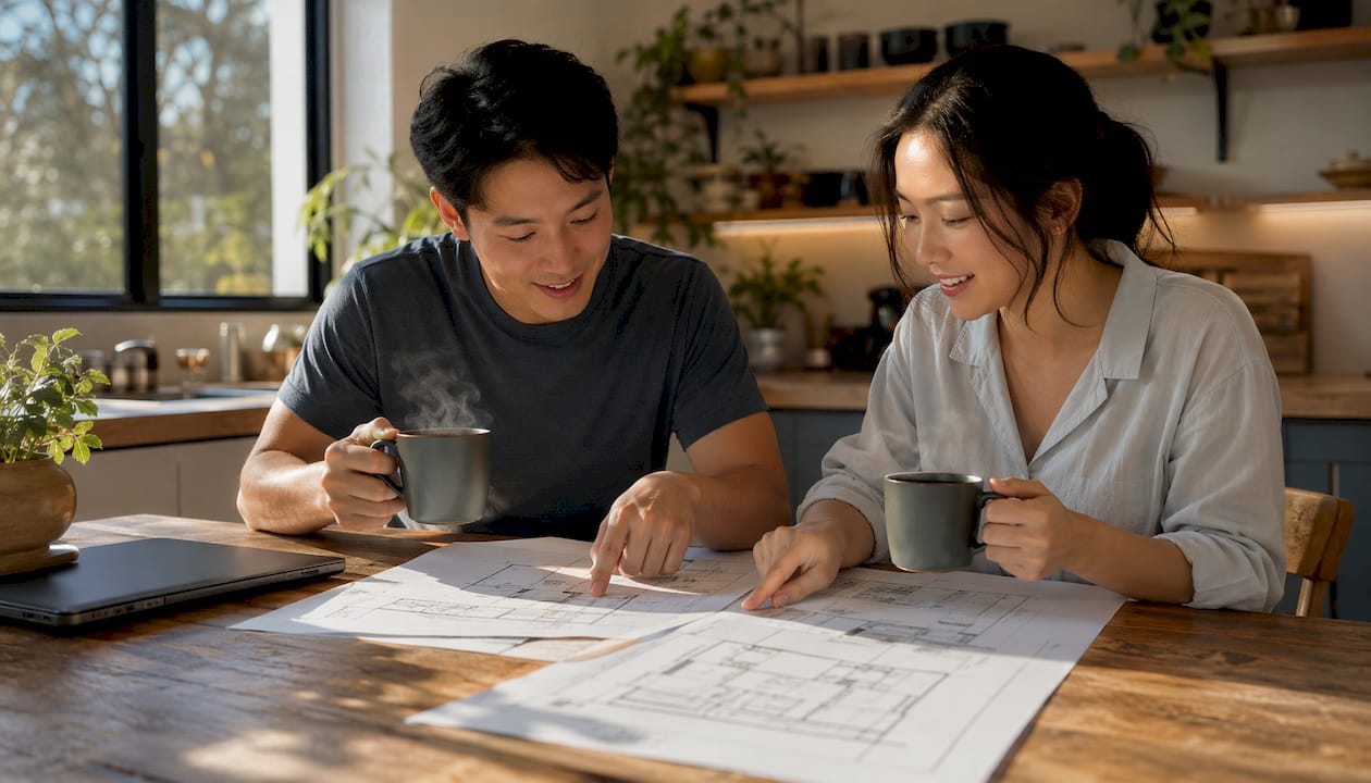Couple discussing ADU financing plans