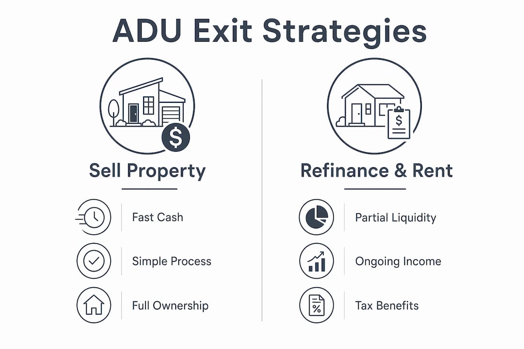 Infographic comparing ADU sell versus refinance and rent strategies