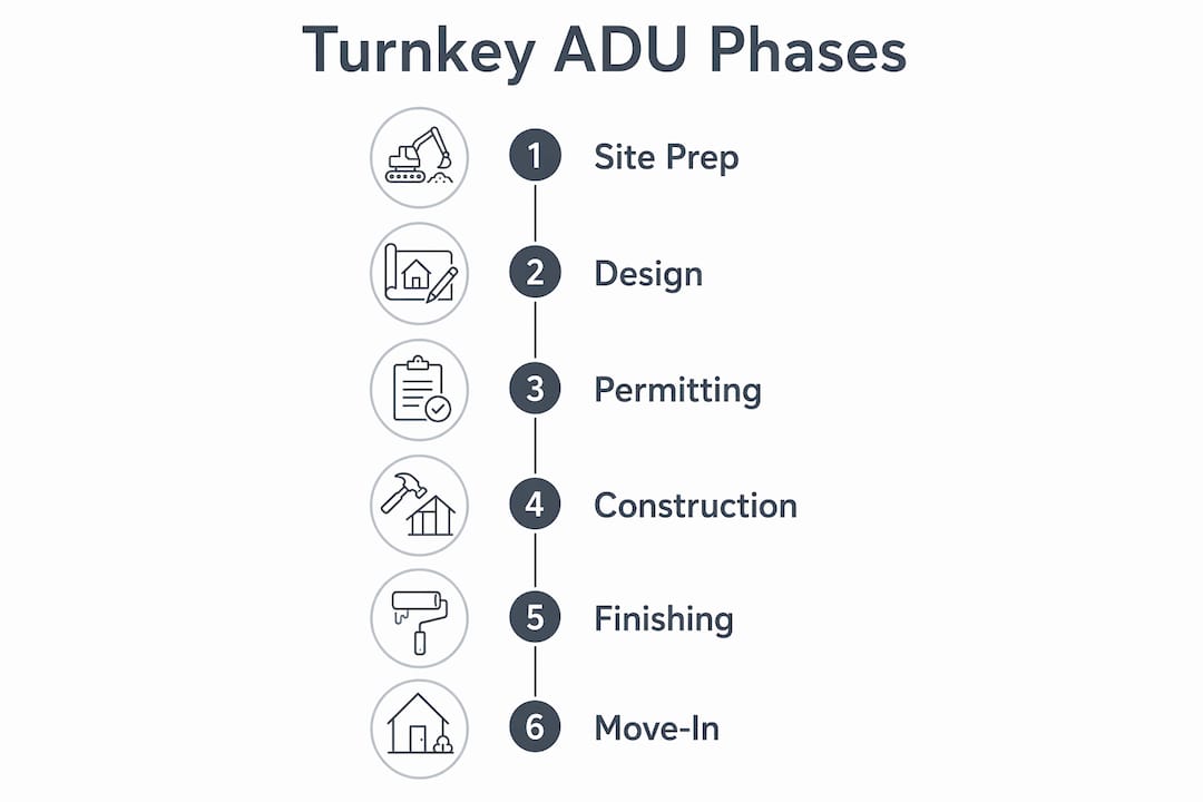 Infographic illustrating phases of turnkey ADU package