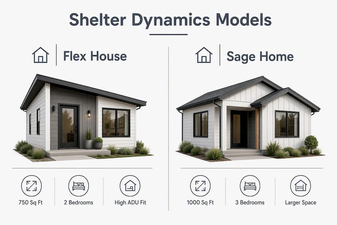 Infographic comparing Shelter Dynamics modular home models
