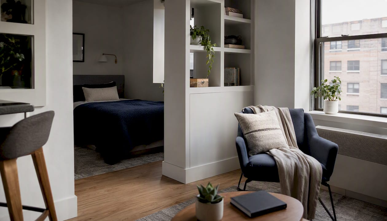 Studio apartment with sleeping alcove separation