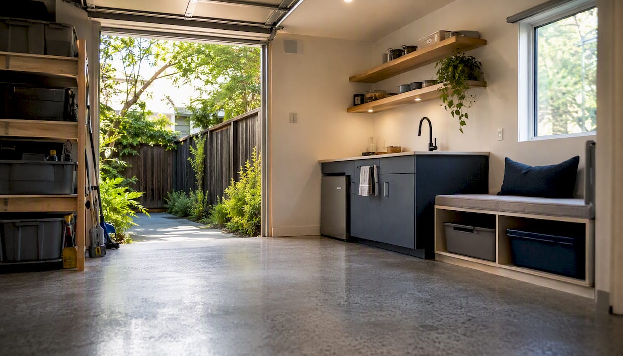 Interior view of a garage converted to an ADU