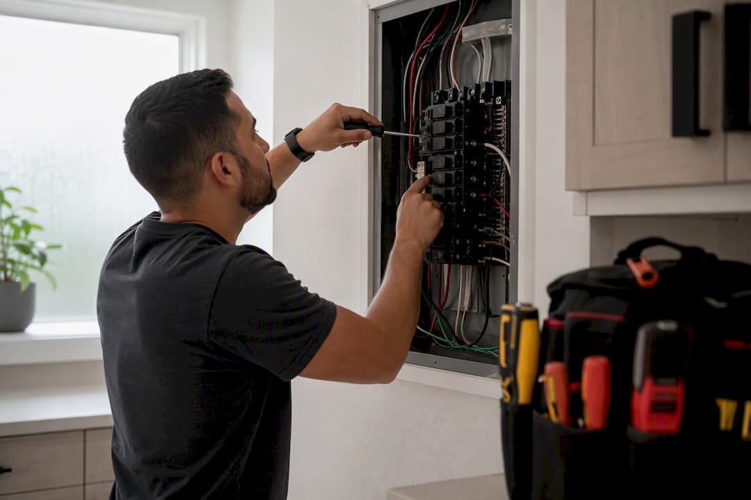 Hands installing electrical panel in ADU