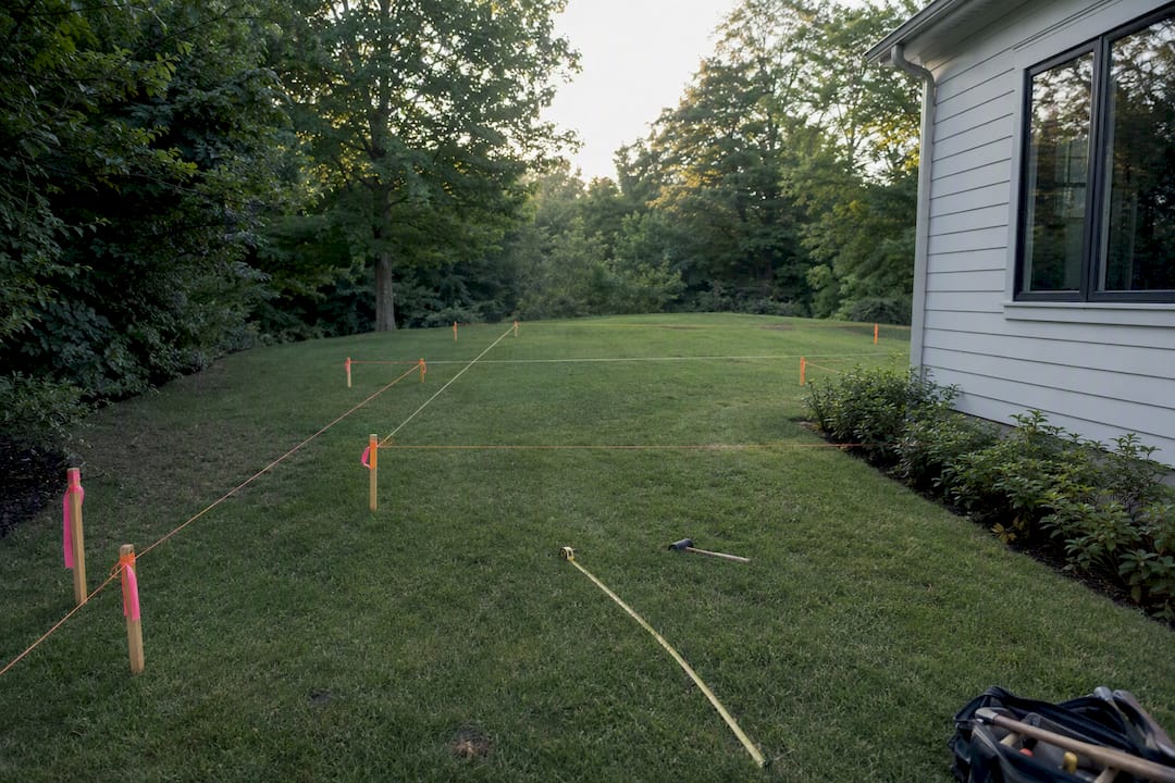 Lot with setback markers and boundary lines