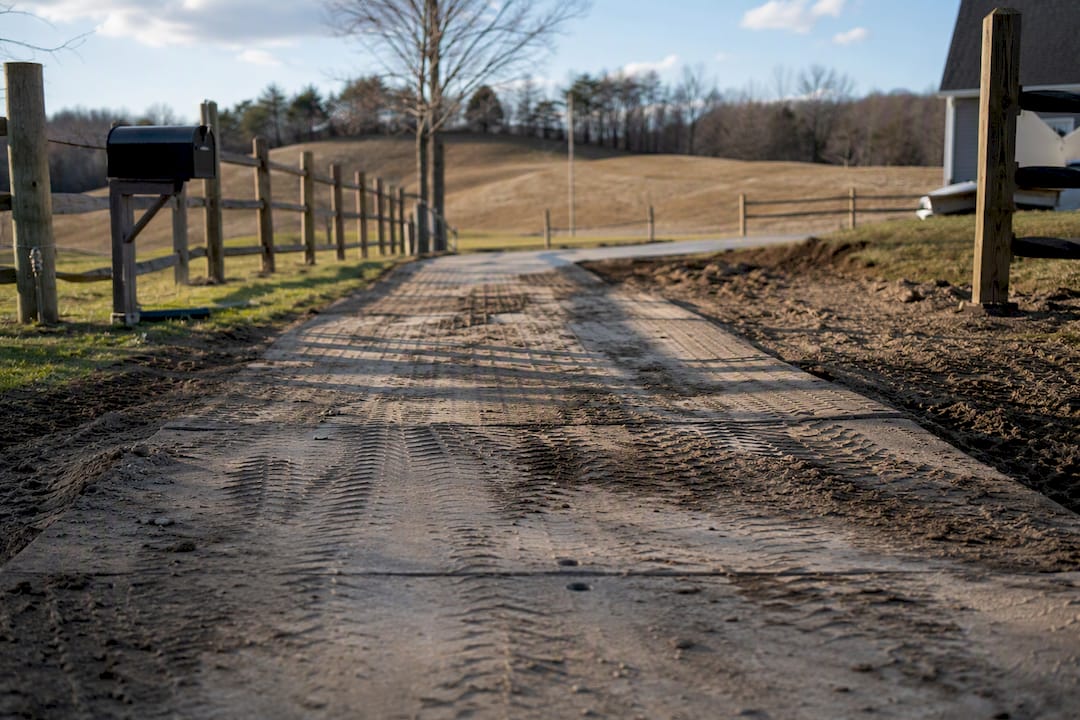 Driveway with access mats ready for modular delivery